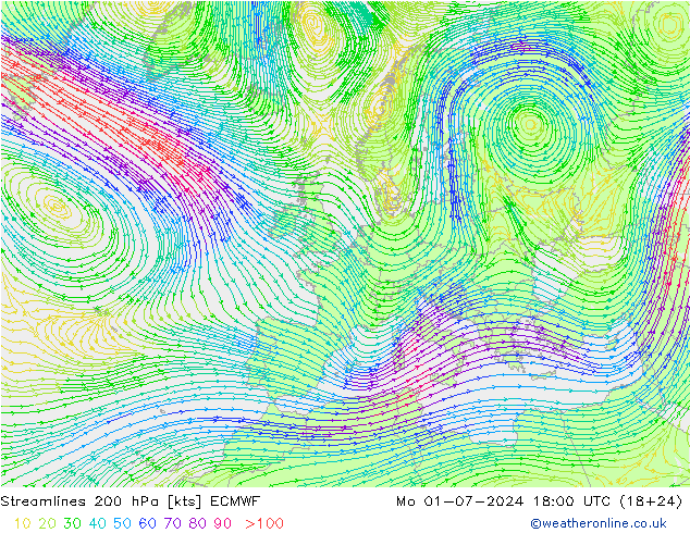 风 200 hPa ECMWF 星期一 01.07.2024 18 UTC