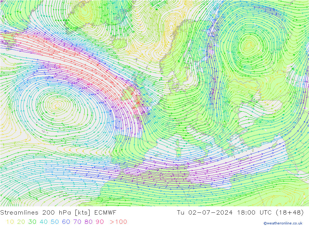 Stroomlijn 200 hPa ECMWF di 02.07.2024 18 UTC