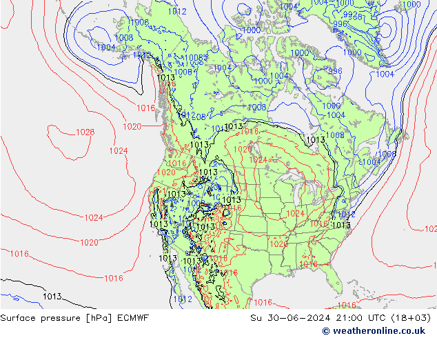 地面气压 ECMWF 星期日 30.06.2024 21 UTC