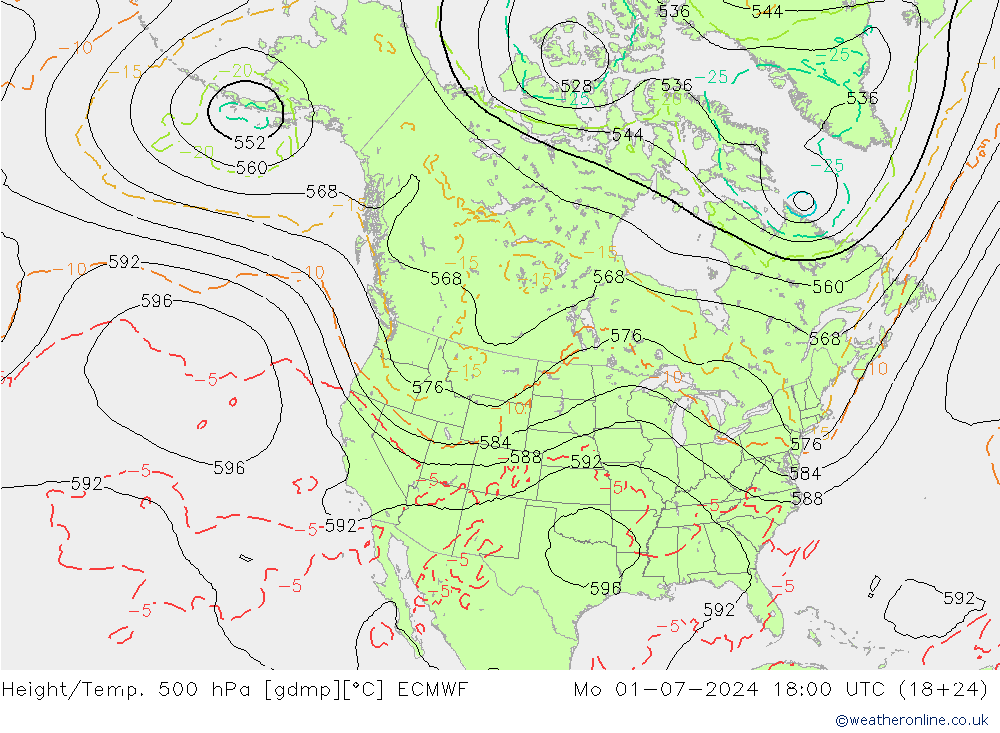 Hoogte/Temp. 500 hPa ECMWF ma 01.07.2024 18 UTC