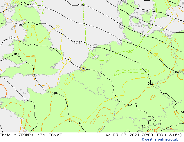 Theta-e 700hPa ECMWF wo 03.07.2024 00 UTC