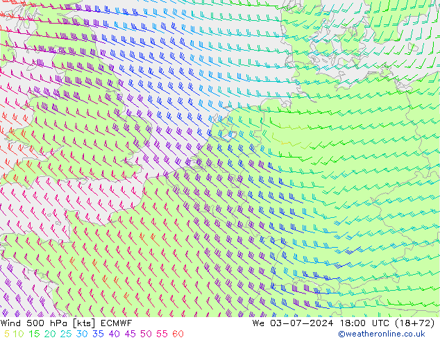 风 500 hPa ECMWF 星期三 03.07.2024 18 UTC