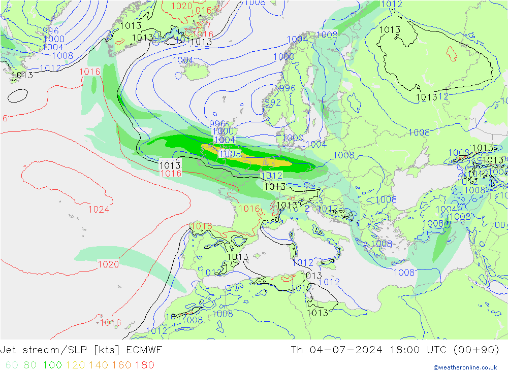 高速氣流/地面气压 ECMWF 星期四 04.07.2024 18 UTC