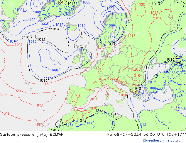 Luchtdruk (Grond) ECMWF ma 08.07.2024 06 UTC