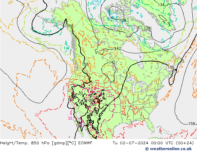 Z500/Rain (+SLP)/Z850 ECMWF 星期二 02.07.2024 00 UTC