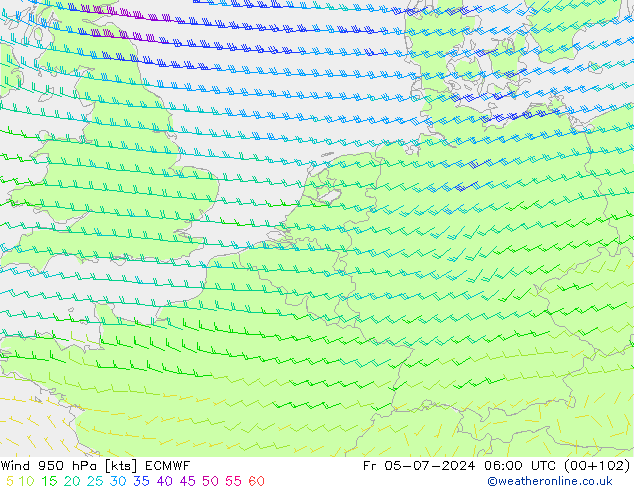 风 950 hPa ECMWF 星期五 05.07.2024 06 UTC
