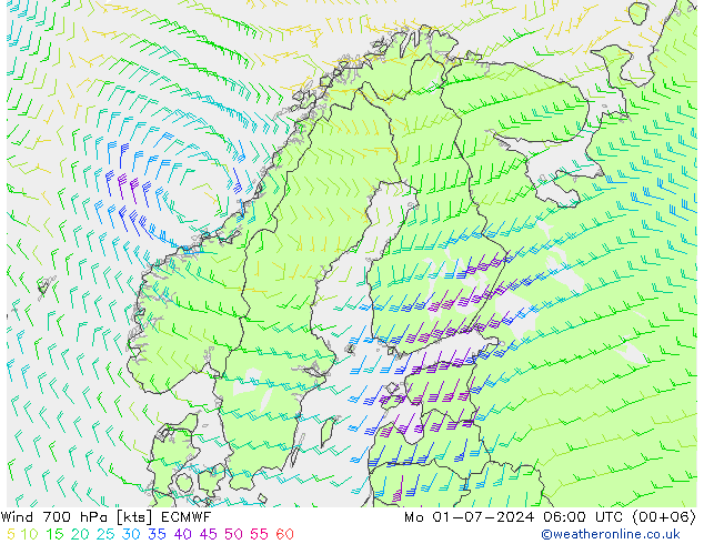 Wind 700 hPa ECMWF ma 01.07.2024 06 UTC