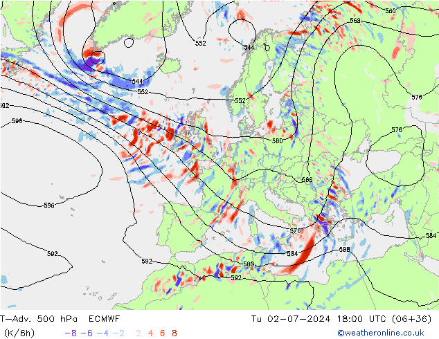 T-Adv. 500 hPa ECMWF di 02.07.2024 18 UTC