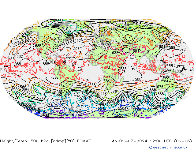 Height/Temp. 500 hPa ECMWF 星期一 01.07.2024 12 UTC