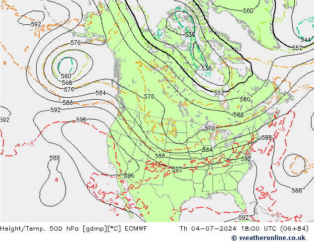 Z500/Rain (+SLP)/Z850 ECMWF 星期四 04.07.2024 18 UTC