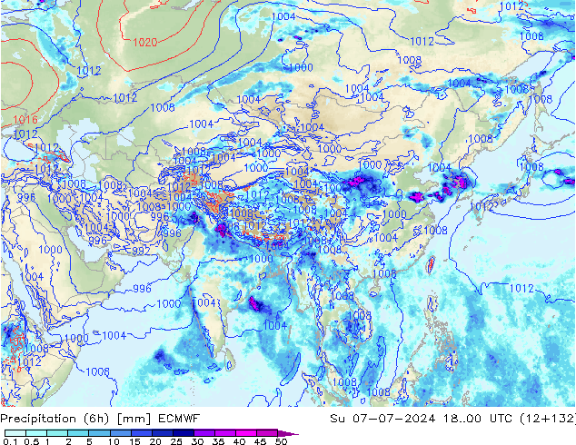 Z500/Regen(+SLP)/Z850 ECMWF zo 07.07.2024 00 UTC