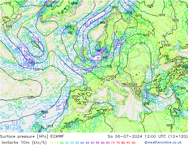 Isotachen (km/h) ECMWF za 06.07.2024 12 UTC