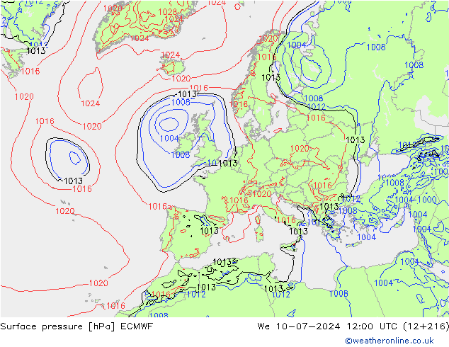 Luchtdruk (Grond) ECMWF wo 10.07.2024 12 UTC