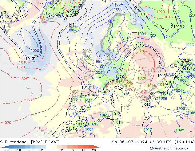 Druktendens (+/-) ECMWF za 06.07.2024 06 UTC