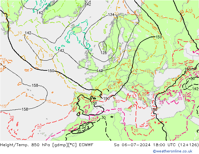 Hoogte/Temp. 850 hPa ECMWF za 06.07.2024 18 UTC