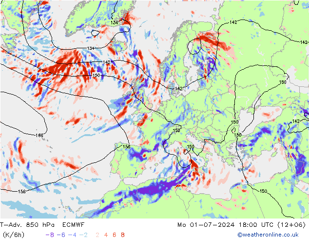T-Adv. 850 hPa ECMWF ma 01.07.2024 18 UTC