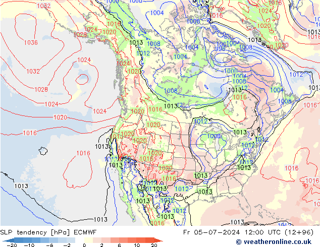 Druktendens (+/-) ECMWF vr 05.07.2024 12 UTC
