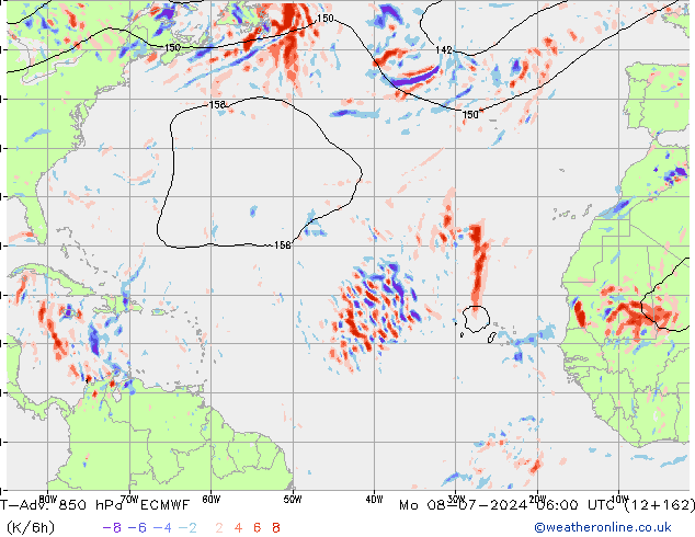 T-Adv. 850 hPa ECMWF ma 08.07.2024 06 UTC