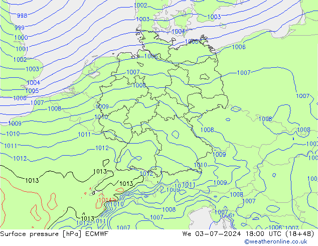 Luchtdruk (Grond) ECMWF wo 03.07.2024 18 UTC