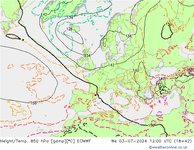 Z500/Regen(+SLP)/Z850 ECMWF wo 03.07.2024 12 UTC