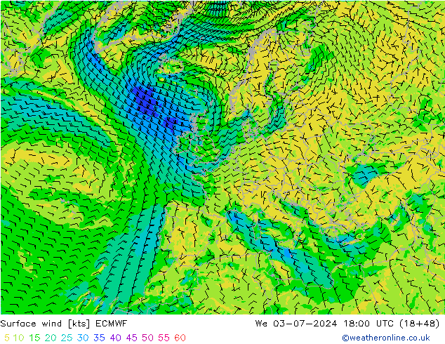 风 10 米 ECMWF 星期三 03.07.2024 18 UTC