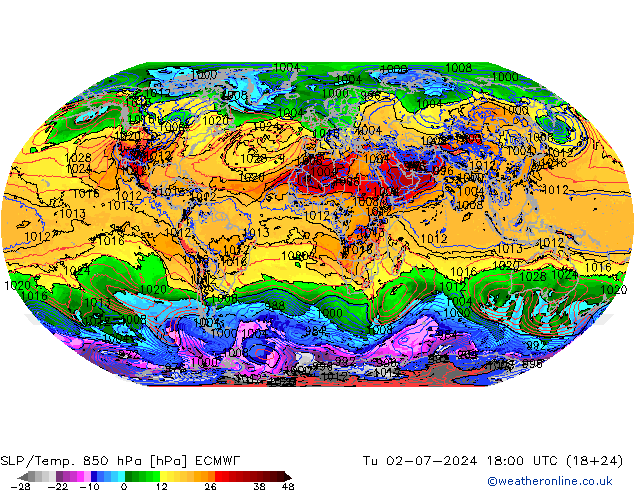 SLP/Temp. 850 hPa ECMWF di 02.07.2024 18 UTC