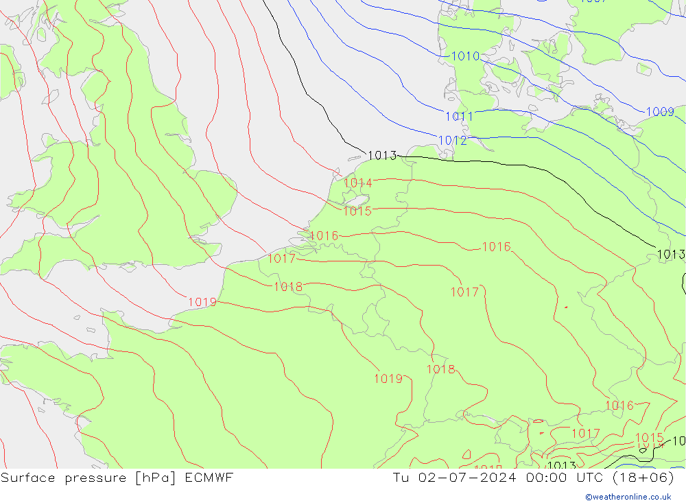 Luchtdruk (Grond) ECMWF di 02.07.2024 00 UTC