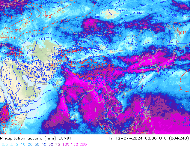 Totale neerslag ECMWF vr 12.07.2024 00 UTC