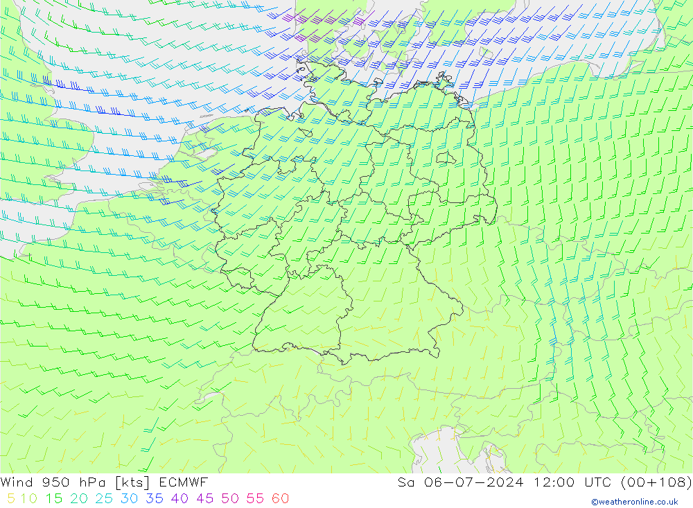 Wind 950 hPa ECMWF za 06.07.2024 12 UTC