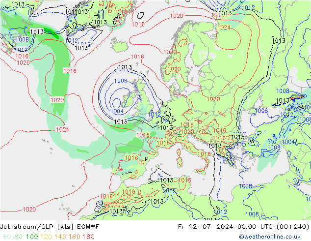 Straalstroom/SLP ECMWF vr 12.07.2024 00 UTC