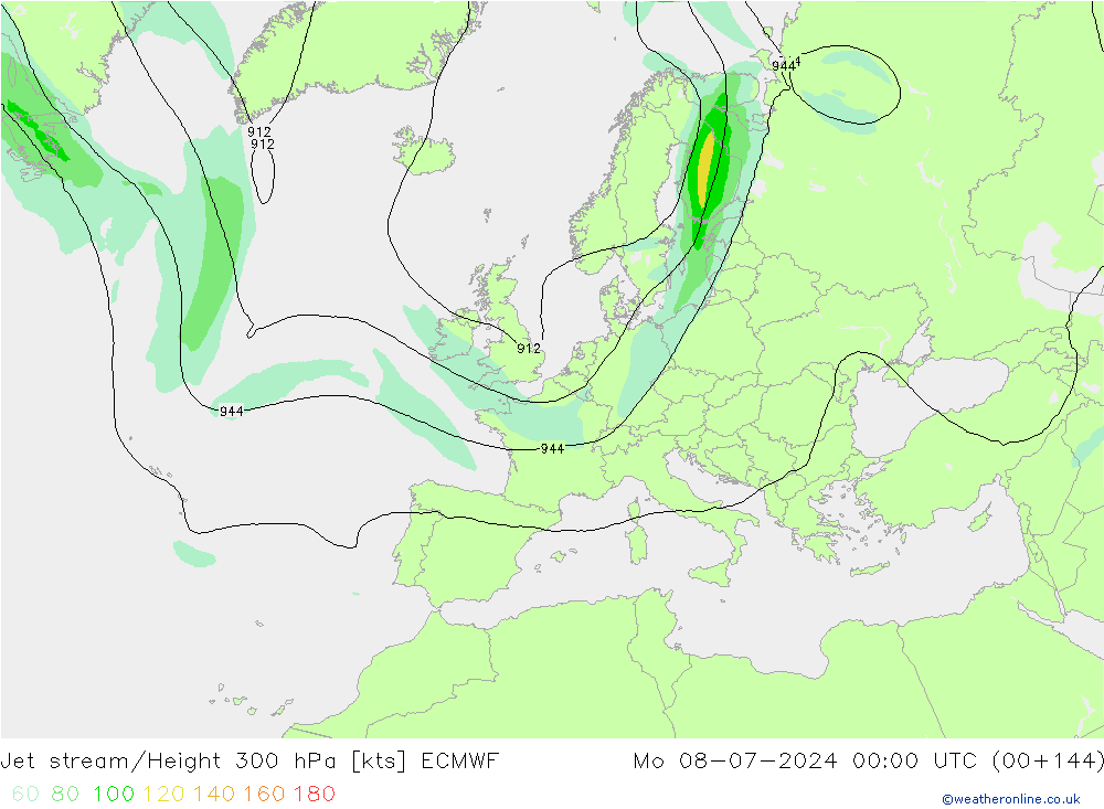 Straalstroom ECMWF ma 08.07.2024 00 UTC