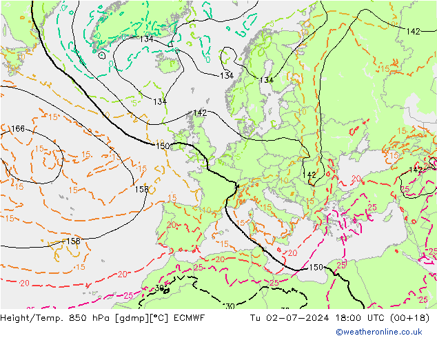 Z500/Rain (+SLP)/Z850 ECMWF 星期二 02.07.2024 18 UTC