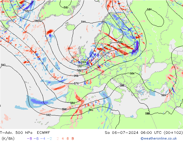 T-Adv. 500 hPa ECMWF za 06.07.2024 06 UTC
