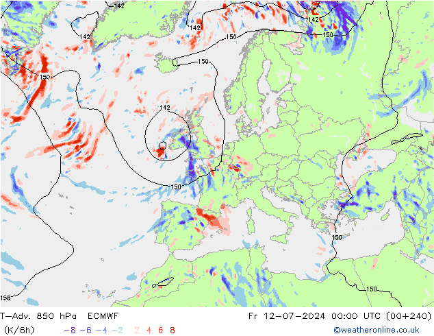 T-Adv. 850 hPa ECMWF vr 12.07.2024 00 UTC