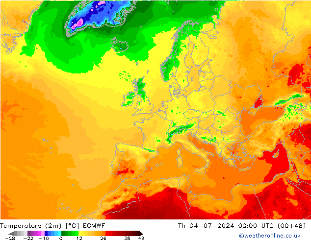 温度图 ECMWF 星期四 04.07.2024 00 UTC