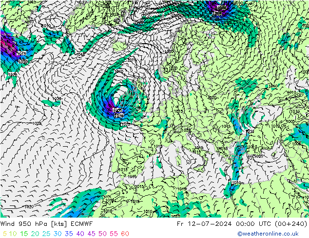 风 950 hPa ECMWF 星期五 12.07.2024 00 UTC