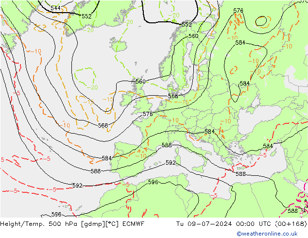 Z500/Regen(+SLP)/Z850 ECMWF di 09.07.2024 00 UTC