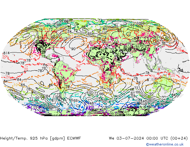 Height/Temp. 925 hPa ECMWF 星期三 03.07.2024 00 UTC
