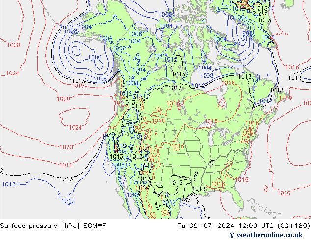 地面气压 ECMWF 星期二 09.07.2024 12 UTC