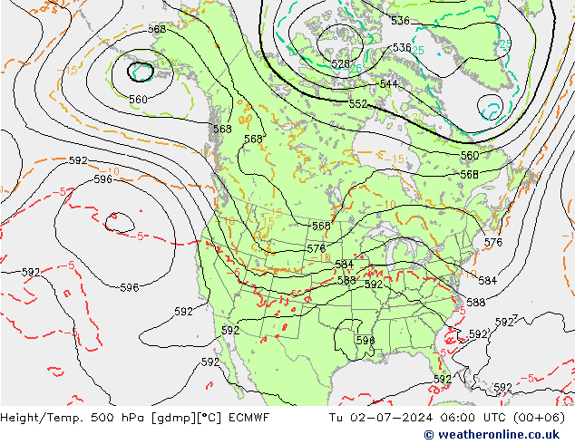 Z500/Rain (+SLP)/Z850 ECMWF 星期二 02.07.2024 06 UTC