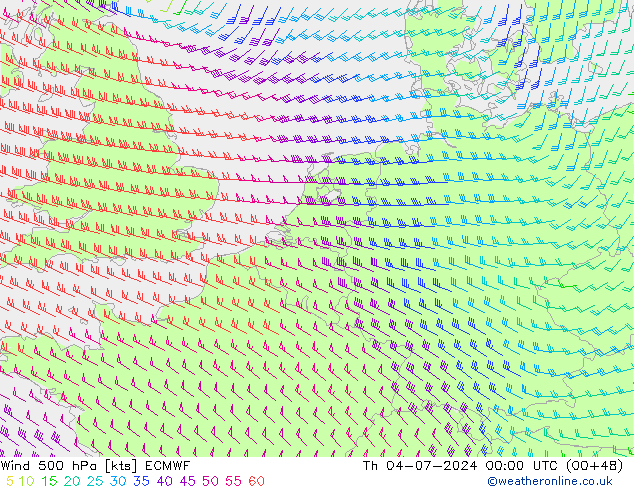 风 500 hPa ECMWF 星期四 04.07.2024 00 UTC