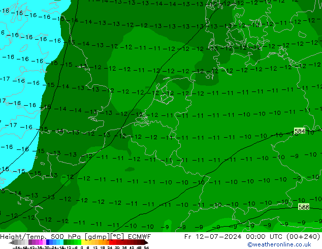 Hoogte/Temp. 500 hPa ECMWF vr 12.07.2024 00 UTC