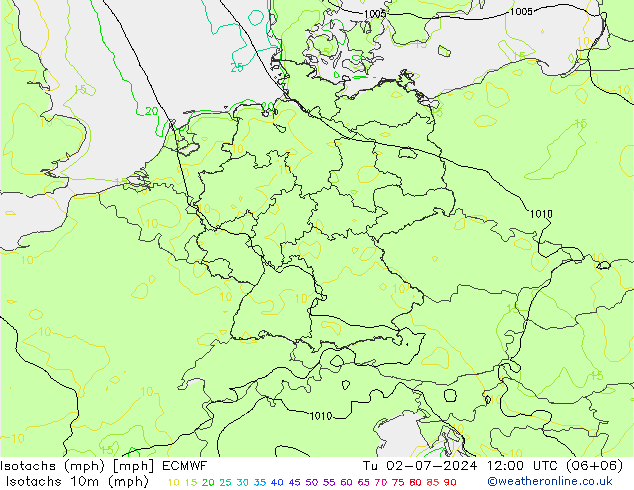 Isotachs (mph) ECMWF 星期二 02.07.2024 12 UTC