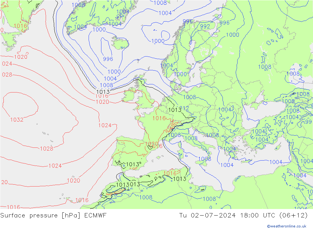 地面气压 ECMWF 星期二 02.07.2024 18 UTC