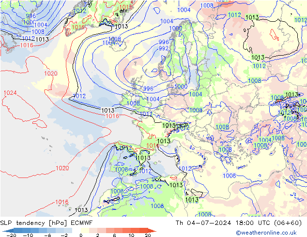 Druktendens (+/-) ECMWF do 04.07.2024 18 UTC