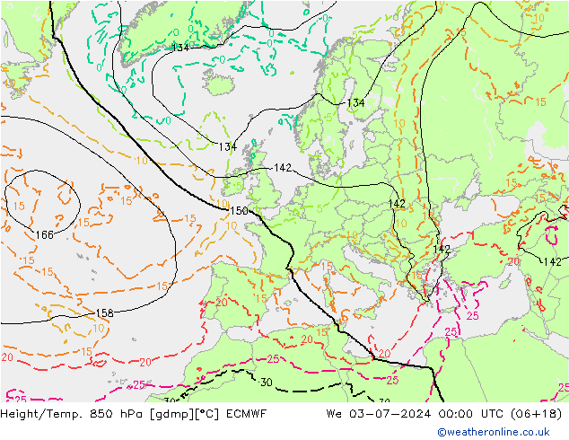Z500/Rain (+SLP)/Z850 ECMWF 星期三 03.07.2024 00 UTC
