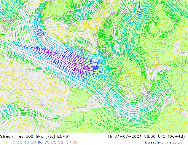 风 500 hPa ECMWF 星期四 04.07.2024 06 UTC