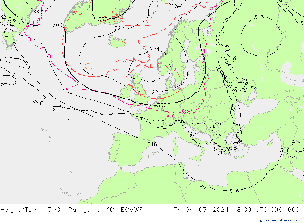 Hoogte/Temp. 700 hPa ECMWF do 04.07.2024 18 UTC