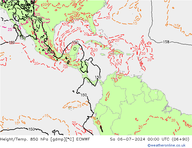Hoogte/Temp. 850 hPa ECMWF za 06.07.2024 00 UTC