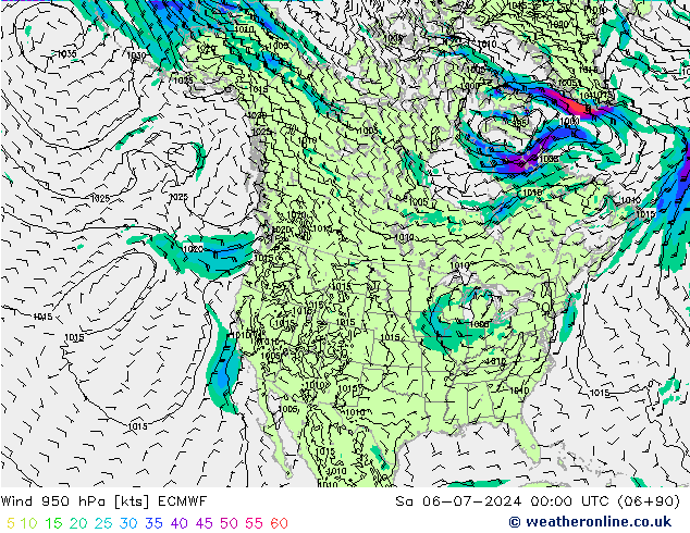 风 950 hPa ECMWF 星期六 06.07.2024 00 UTC
